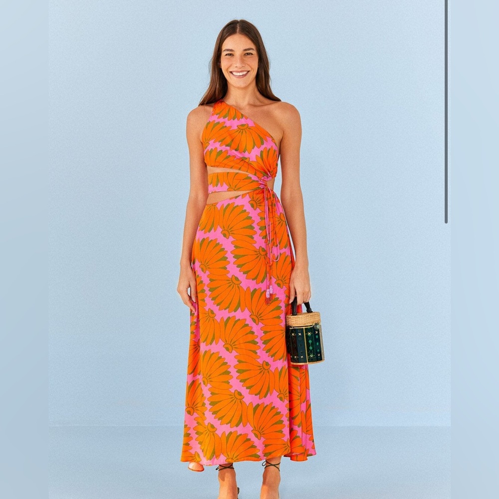 Farm Rio Pink Copacabana Lenzing Ecovero Viscose Cut Out Midi Dress